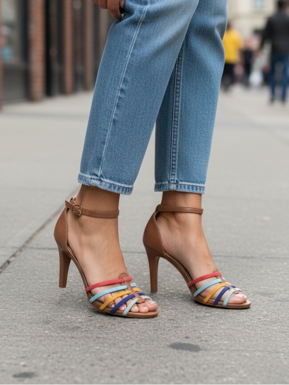 Anne Klein Multicolor Strappy Leather Ankle‑Strap Heels size 9.5
